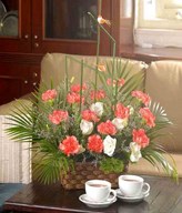 Arrangement of Orange Carnations with White Rose in basket