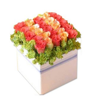 Box of colorful roses