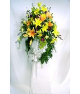 Funeral Stand with anthurium, carnations and more